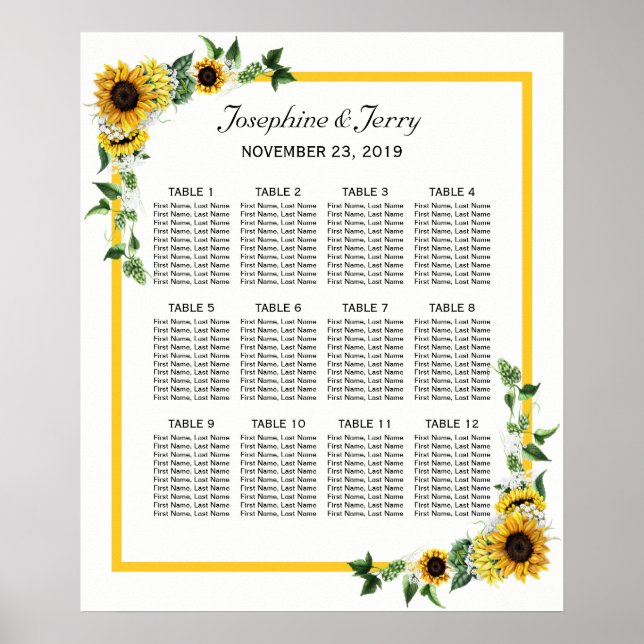 Fall Sunflower Country Wedding Seating Chart (Front)