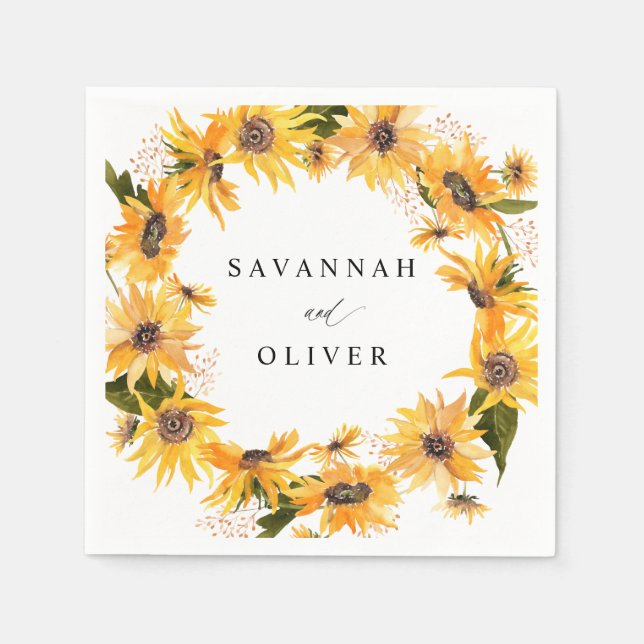 Fall Sunflower Floral Name Napkins  (Front)