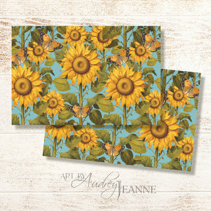Fall Sunflower Flower Butterfly Blue Decoupage Tissue Paper