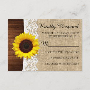 Fall Sunflower & Lace Wedding Invitation RSVP Card