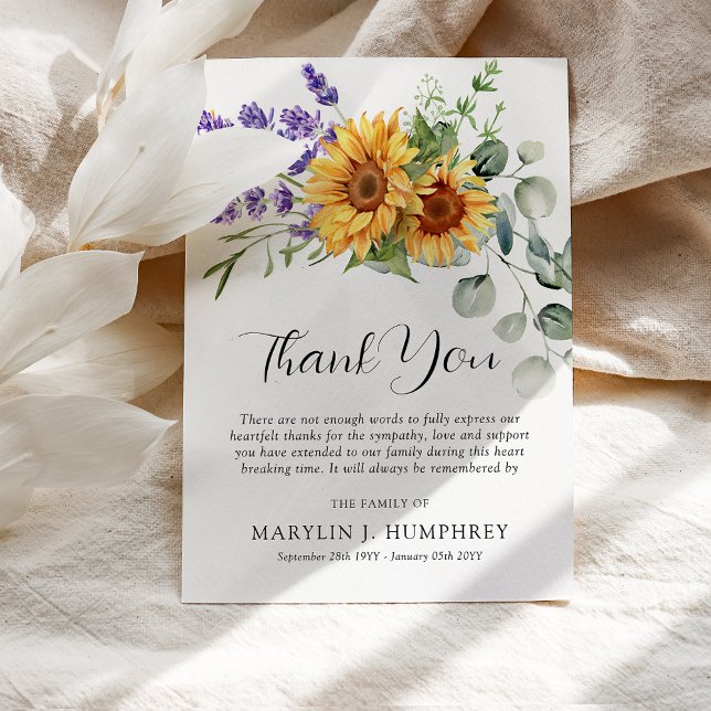 Fall Sunflower, Lavender & Eucalyptus Sympathy Thank You Card (Creator Uploaded)