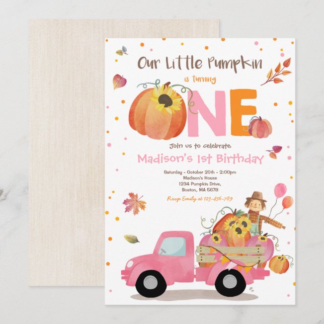 Fall Sunflower Pumpkin Birthday Pumpkin Patch Invitation (Front/Back)