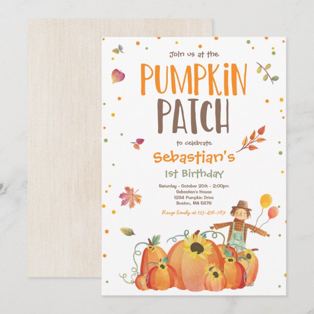 Fall Sunflower Pumpkin Birthday Pumpkin Patch Invitation (Front/Back)