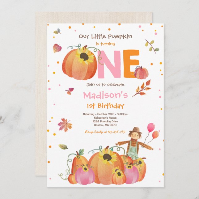 Fall Sunflower Pumpkin Birthday Pumpkin Patch Invitation (Front/Back)