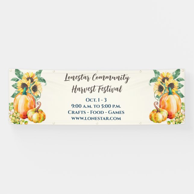 Fall Sunflower Pumpkin Harvest Banner (Horizontal)