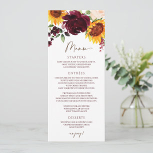 Fall Sunflower Roses Burgundy Red Wedding Menu