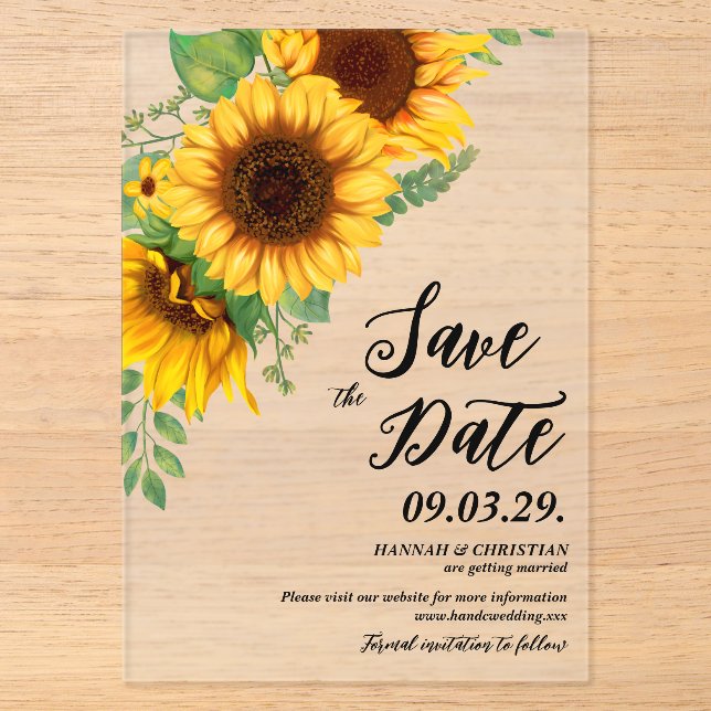 Fall Sunflower Save the date Acrylic Invitations (Front)