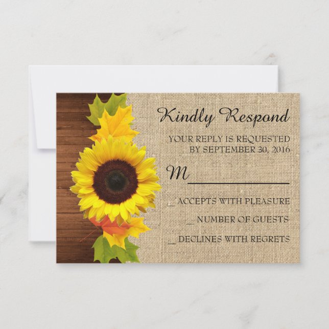 Fall Sunflower Wedding Invitation RSVP Cards (Front)