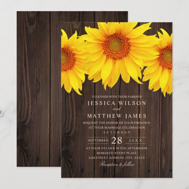Fall Sunflower Wedding Rustic Country Barn Invitation (Front/Back)