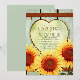 Fall Sunflower Wedding Rustic Country Fence Invitation