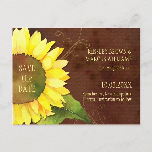 Fall Sunflower Wedding Save the Date Announcement Postcard (Front)