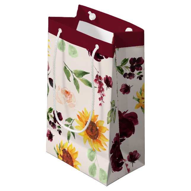 Fall Sunflowers and Burgundy Roses Bridal Shower Small Gift Bag (Front Angled)
