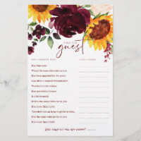 Fall Sunflowers Bridal Shower Game Find the Guest