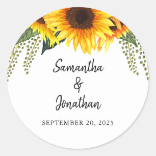 Fall Sunflowers Country Wedding Classic Round Sticker