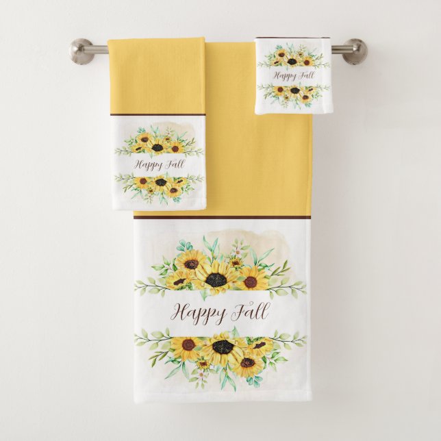 Fall Sunflowers frame with customisable text  Bath Towel Set (Insitu)
