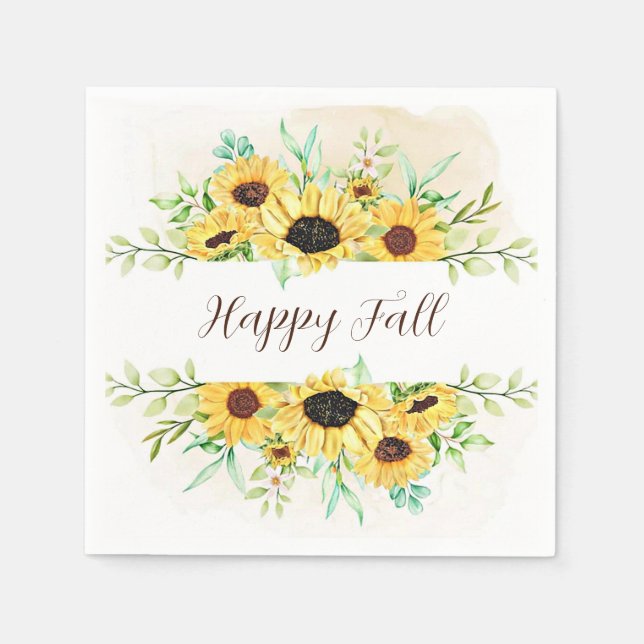 Fall Sunflowers frame with customisable text  Napkin (Front)