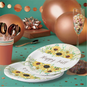 Fall Sunflowers frame with customisable text Paper Plate