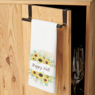 Fall Sunflowers frame with customisable text  Tea Towel