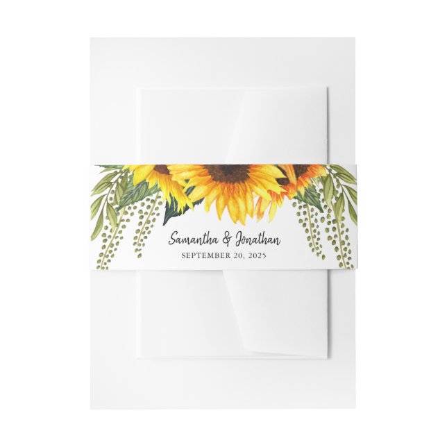 Fall Sunflowers Handwritten Wedding Invitation Belly Band (Front Example)