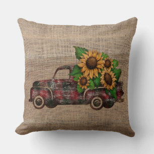 Fall Sunflowers in Vintage Pickup Truck Cushion