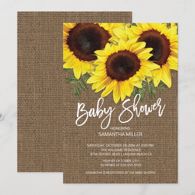 Fall Sunflowers Neutral Baby Shower Invitation (Front/Back)