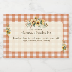 Fall Sunflowers Orange Gingham Floral  Food Label