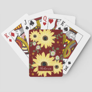 Fall Sunflowers Personalised Name Playing Cards
