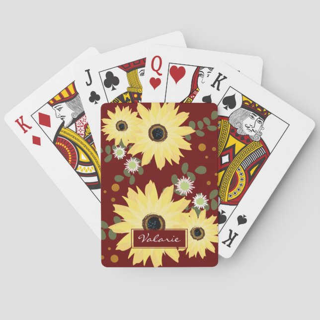 Fall Sunflowers Personalised Name Playing Cards (Back)