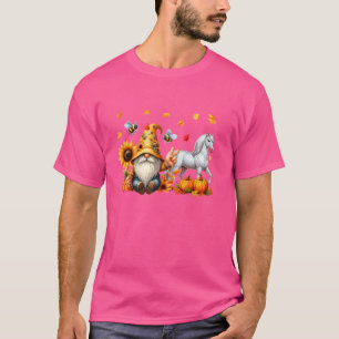 Fall Sunflowers Pumpkins Gnome And Horse Thanksgiv T-Shirt