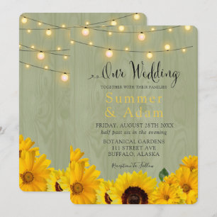 Fall Sunflowers Sage Wood Lights Our Wedding Invitation