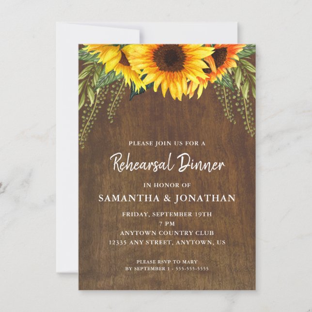 Fall Sunflowers Watercolor Rehearsal Dinner Invitation (Front)