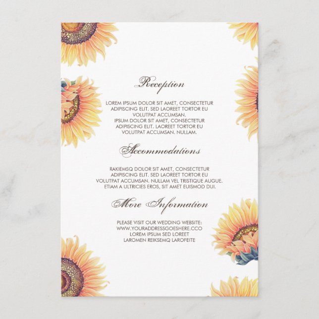 Fall Sunflowers Wedding Information Guest Card (Front)