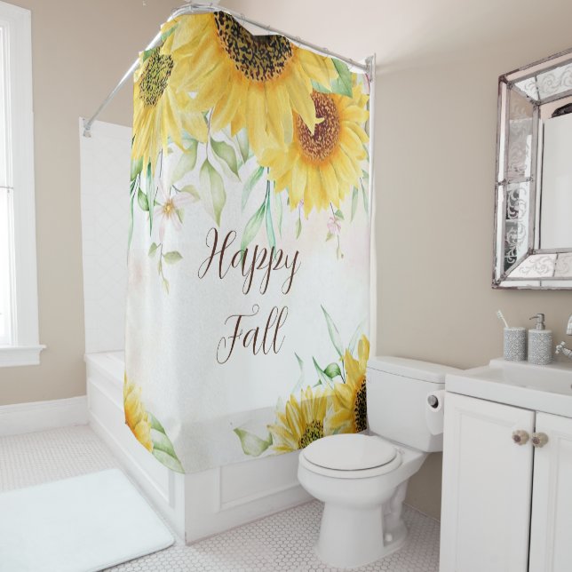 Fall sunflowers with customisable text  shower curtain (In Situ)