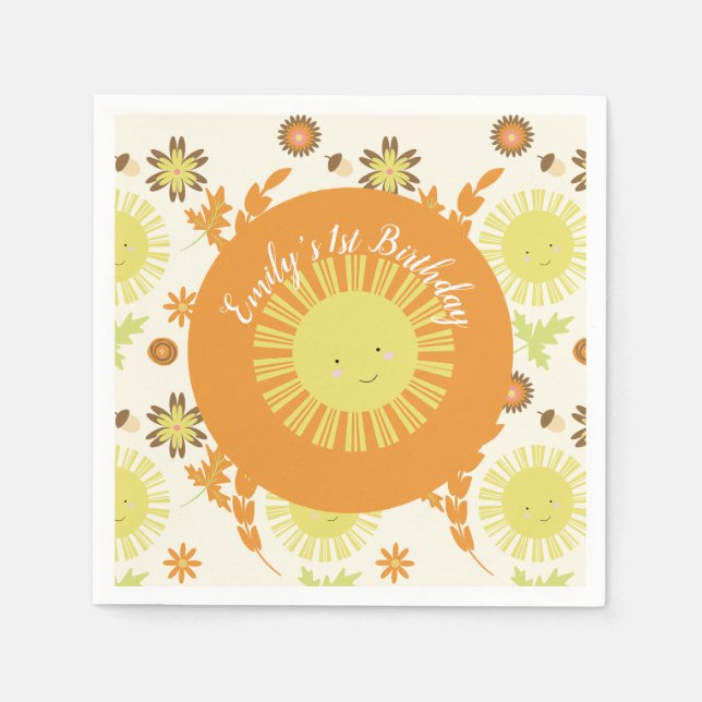 Fall Sunshine Autumn Birthday Party Napkin (Front)