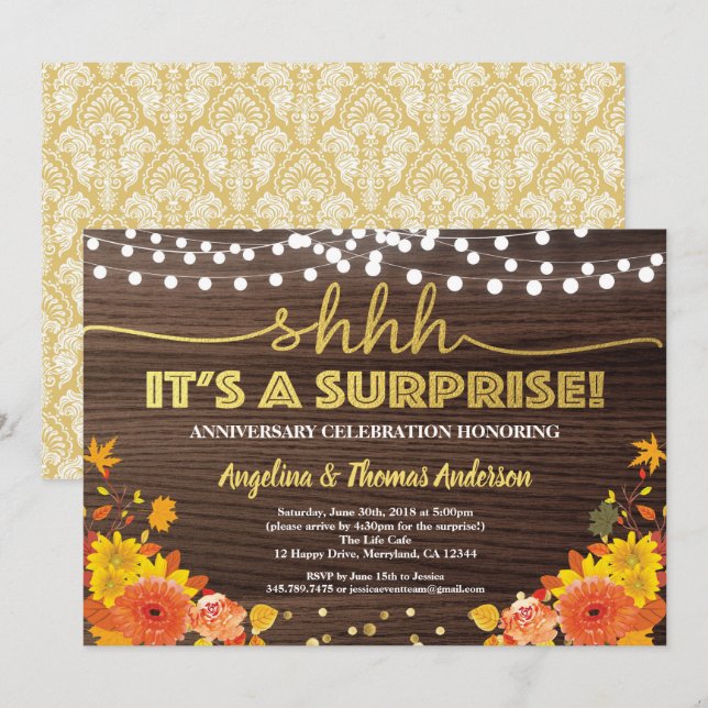 Fall surprise anniversary thanksgiving dinner wood invitation (Front/Back)