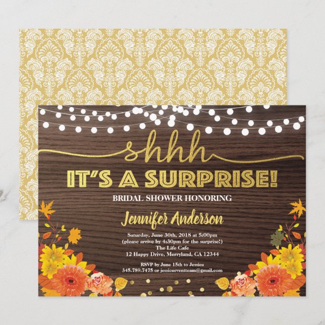 Fall surprise bridal shower thanksgiving party invitation (Front/Back)
