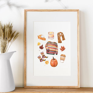 Fall Sweater Weather Watercolor Autumn Poster