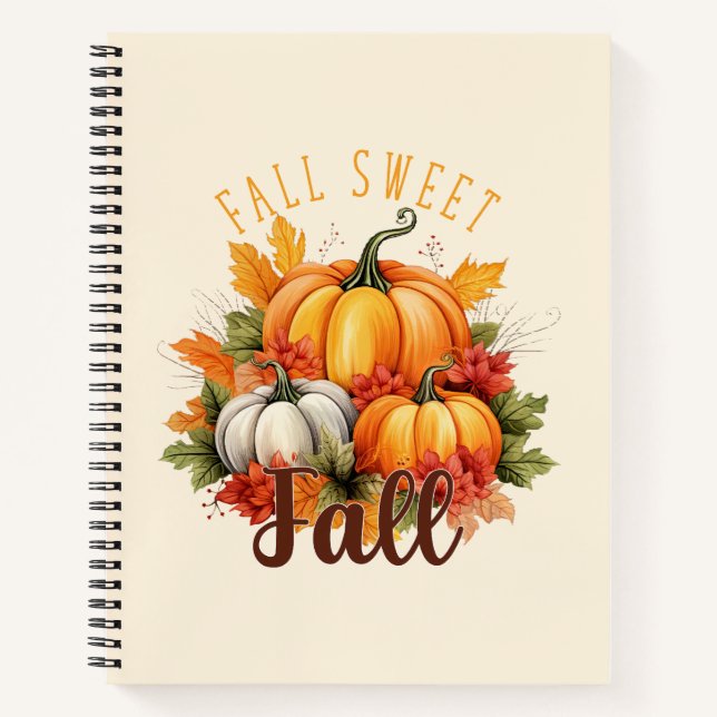 Fall Sweet Fall – Autumn Pumpkins & Leaves Notebook (Front)