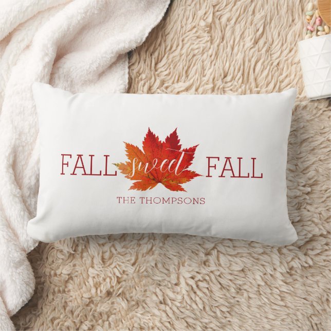 Fall Sweet Fall Red Autumn Maple Leaf Throw Pillow (Blanket)