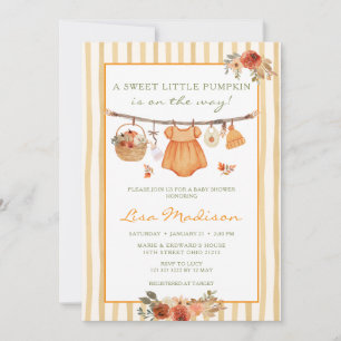 Fall Sweet Little Pumpkin Clothesline Baby Shower Invitation