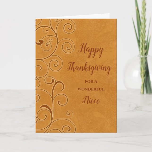 Fall Swirls Happy Thanksgiving Niece Holiday Card (Front)