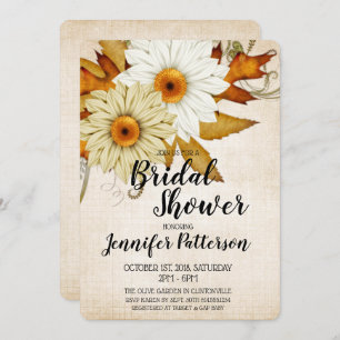 Fall Tan & White Flowers Bridal Shower Invitation