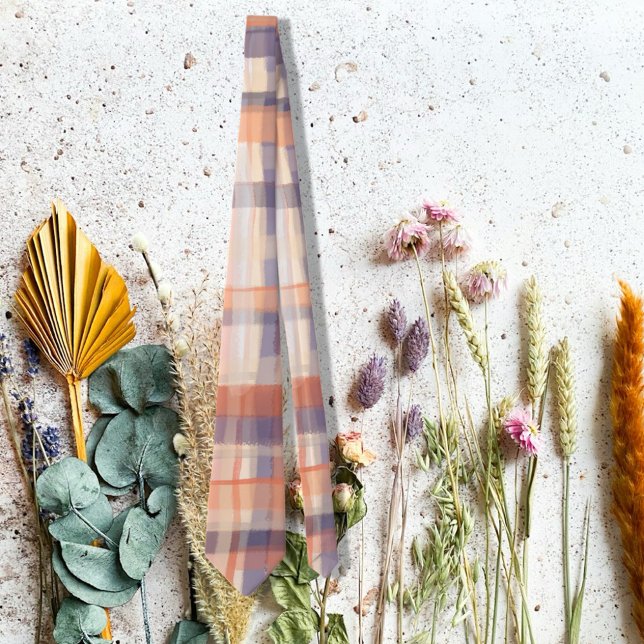 Fall tartan plaid beige orange plum check modern  tie (Creator Uploaded)