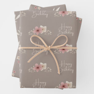 Fall Taupe and Pink Floral Wrapping Paper