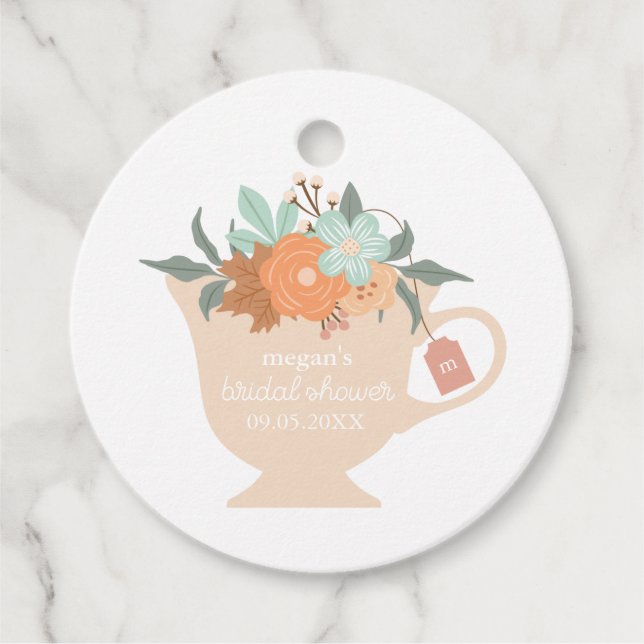 Fall Tea Party Bridal Shower Favour Tags (Front)