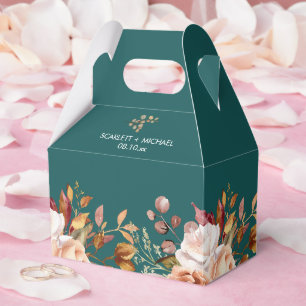 Fall Teal Watercolor Terracotta Floral wedding Favour Box