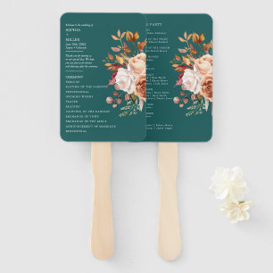 Fall Teal Watercolor Terracotta Floral wedding Hand Fan