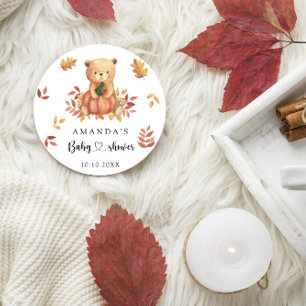 Fall teddy bear Baby Shower Classic Round Sticker