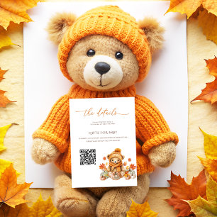 Fall Teddy Bear Baby Shower Details qrcode Enclosure Card