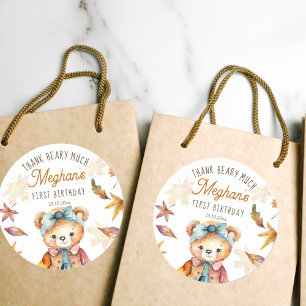 Fall teddy bear birthday party thank you favour classic round sticker